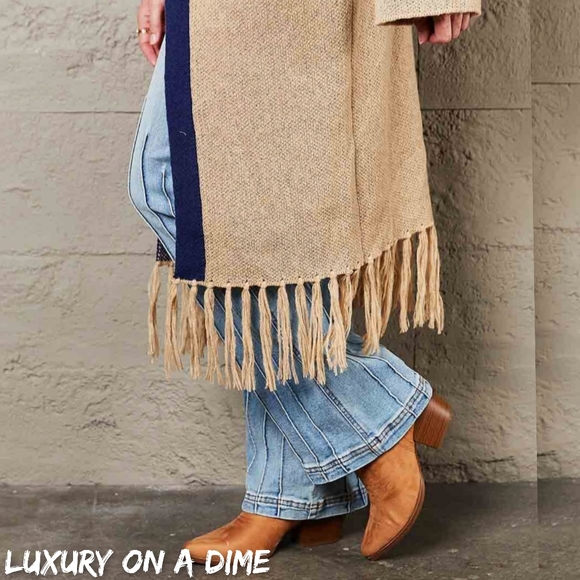 Fringe Retro Geometric Knit Duster Cardigan Sleeve Colorful Open Front Sweater - Picture 7 of 15